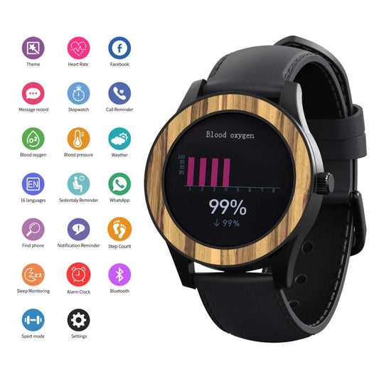 Eco friendly WOOD Smart Watch Men's Wood Multifunction SmartWatch Digital Watch Sport Bluetooth Wristwatch relogio masculino Gift Custom TEXT message