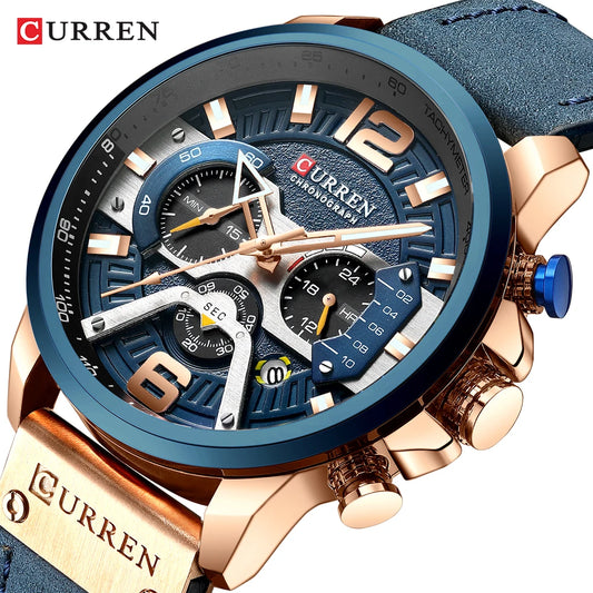 LUXURY Fashion Sport Watch Top Brand Military Leather Wrist Watch Man Clock Chronograph Wristwatch