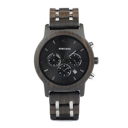 Luxury Men Watch Chronograph Wrist watch Military Metal Wooden Bracelet