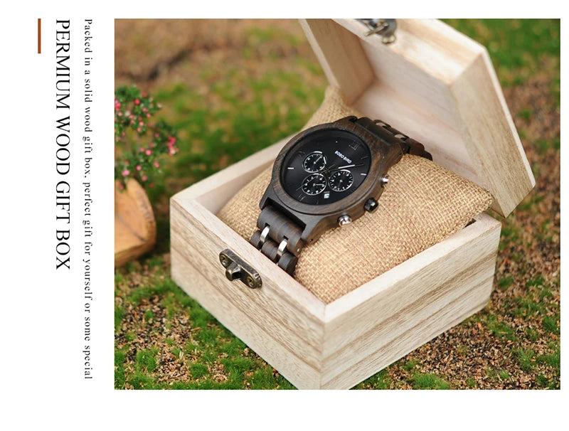 Luxury Men Watch Chronograph Wrist watch Military Metal Wooden Bracelet