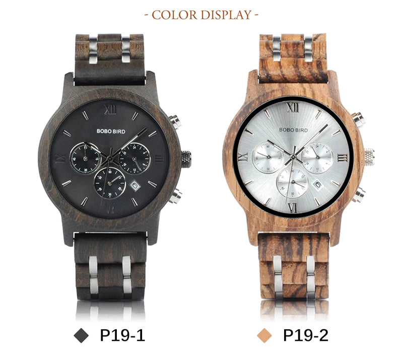 Luxury Men Watch Chronograph Wrist watch Military Metal Wooden Bracelet