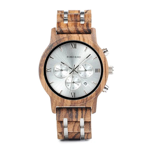 Luxury Men Watch Chronograph Wrist watch Military Metal Wooden Bracelet