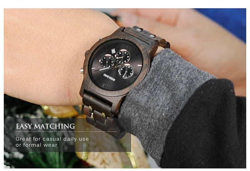 Luxury Men Watch Chronograph Wrist watch Military Metal Wooden Bracelet