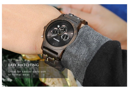 Luxury Men Watch Chronograph Wrist watch Military Metal Wooden Bracelet