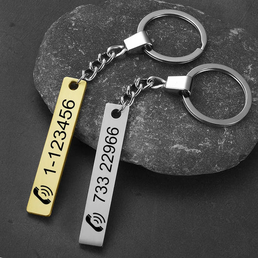 Custom Keychain with Phone Number Logo Name Women Men Car Key Ring Laser Engraveing Key Chain Stainless Steel Personalized Gift