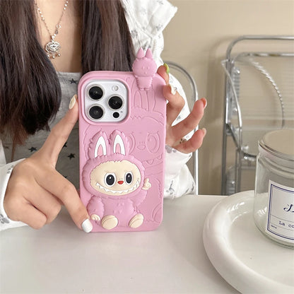 LABUBU | Cute 3D Cartoon LaBuBu Monster Phone Case For iPhone 16 15 14 Plus 13 12 11 Pro Max Stereoscopic Soft Silicone Cover