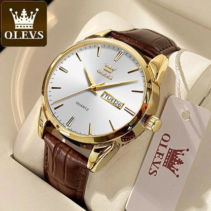 Classic quartz wrist watch for men waterproof leather strap and with calendar