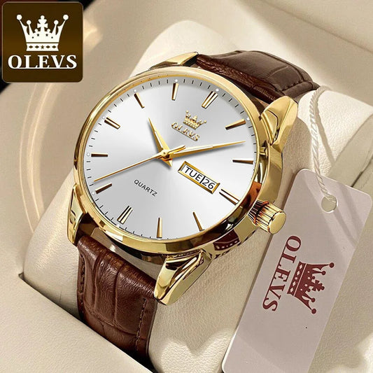 Classic quartz wrist watch for men waterproof leather strap and with calendar