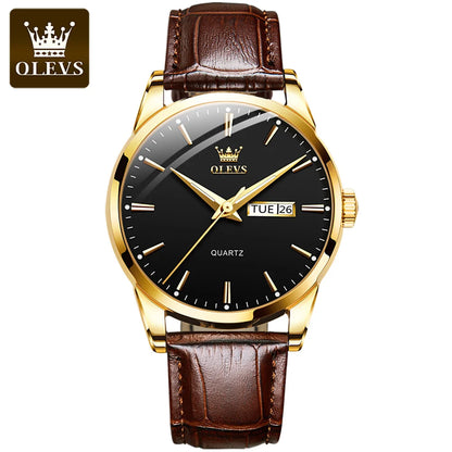 Classic quartz wrist watch for men waterproof leather strap and with calendar