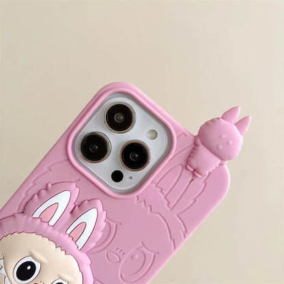 LABUBU | Cute 3D Cartoon LaBuBu Monster Phone Case For iPhone 16 15 14 Plus 13 12 11 Pro Max Stereoscopic Soft Silicone Cover