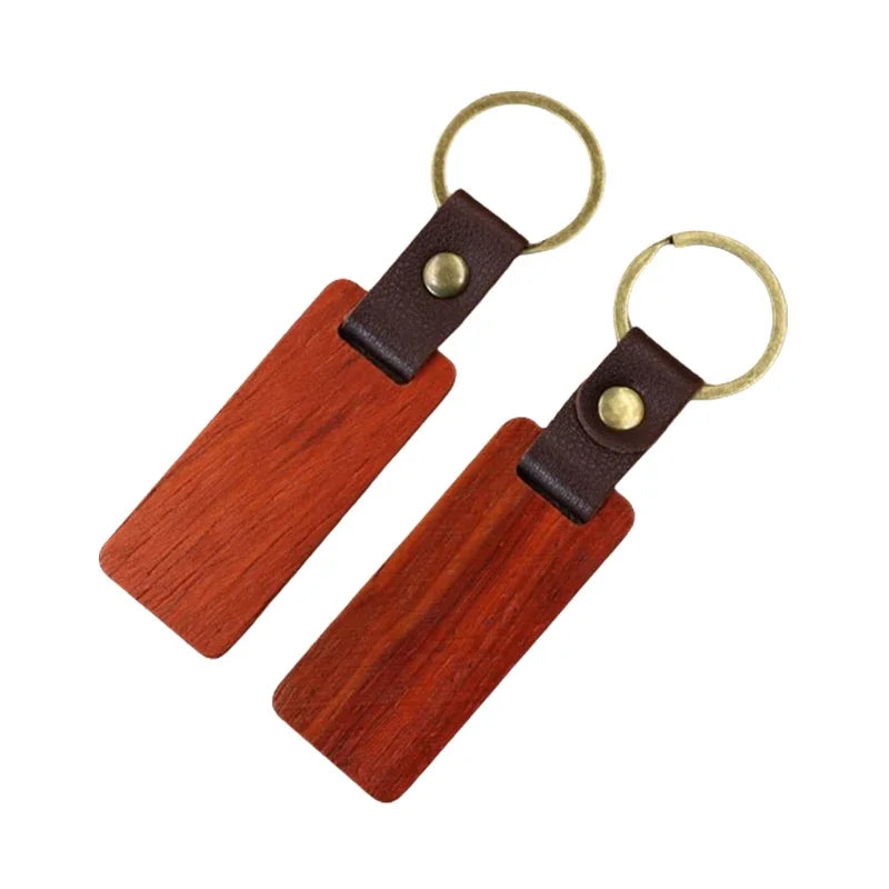 Eco-Friendly Wooden Key Chains with Customize text | Custom Solid Square Leather Tag Car Keychain Accessories Fashion Bag Pendant Blank