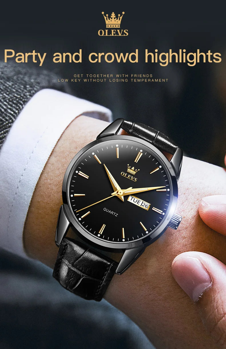 Classic quartz wrist watch for men waterproof leather strap and with calendar