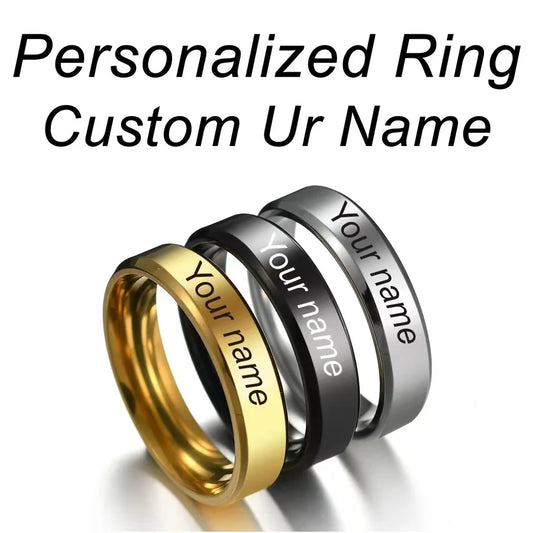 Personalized RING Engraved Your Name Text Logo Signature Men's Women's Wedding Unisex Man's Lady's Stainless Steel Customized Rings