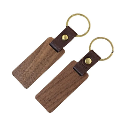 Eco-Friendly Wooden Key Chains with Customize text | Custom Solid Square Leather Tag Car Keychain Accessories Fashion Bag Pendant Blank