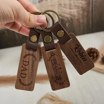 Eco-Friendly Wooden Key Chains with Customize text | Custom Solid Square Leather Tag Car Keychain Accessories Fashion Bag Pendant Blank