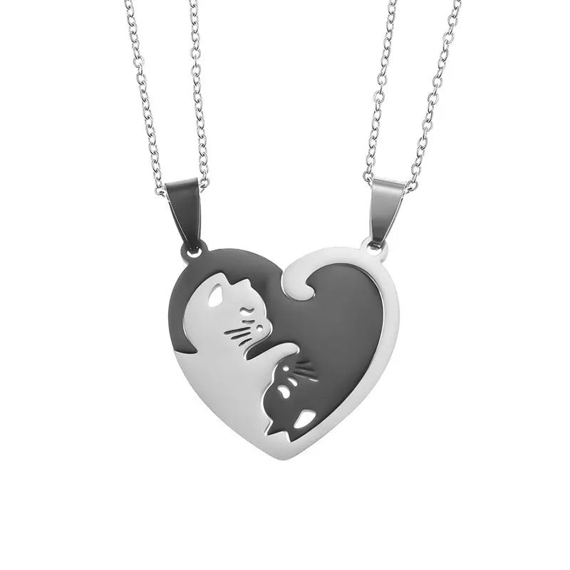 Hot Hug Love Pet Cat Pairing Couple Necklace Fashion Stainless Steel Men Women Best Friend Bff Pendant Jewelry Gift