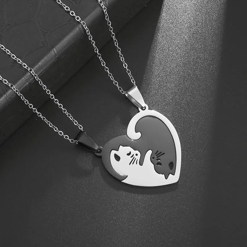 Hot Hug Love Pet Cat Pairing Couple Necklace Fashion Stainless Steel Men Women Best Friend Bff Pendant Jewelry Gift