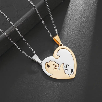 Hot Hug Love Pet Cat Pairing Couple Necklace Fashion Stainless Steel Men Women Best Friend Bff Pendant Jewelry Gift