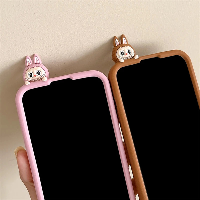 LABUBU | Cute 3D Cartoon LaBuBu Monster Phone Case For iPhone 16 15 14 Plus 13 12 11 Pro Max Stereoscopic Soft Silicone Cover