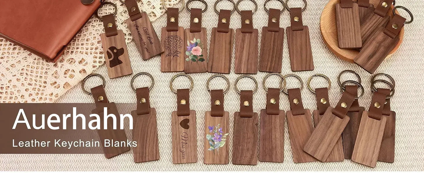 Eco-Friendly Wooden Key Chains with Customize text | Custom Solid Square Leather Tag Car Keychain Accessories Fashion Bag Pendant Blank