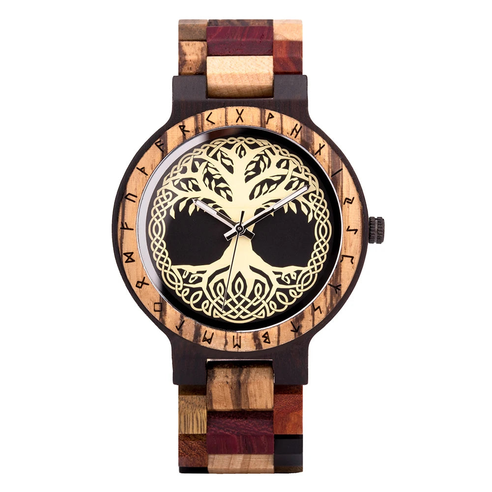 Eco friendly Wood Men Vintage Stylish Watch | Viking Man Watch Wrist Watches For Wood Strap Wristwatch Male Timepieces Customize Wood Box