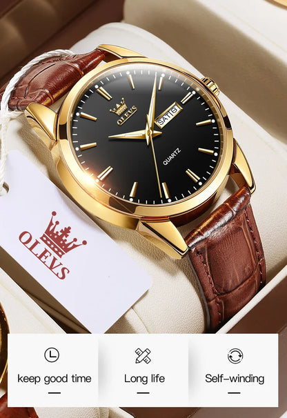 Classic quartz wrist watch for men waterproof leather strap and with calendar