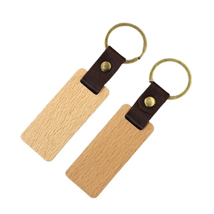 Eco-Friendly Wooden Key Chains with Customize text | Custom Solid Square Leather Tag Car Keychain Accessories Fashion Bag Pendant Blank