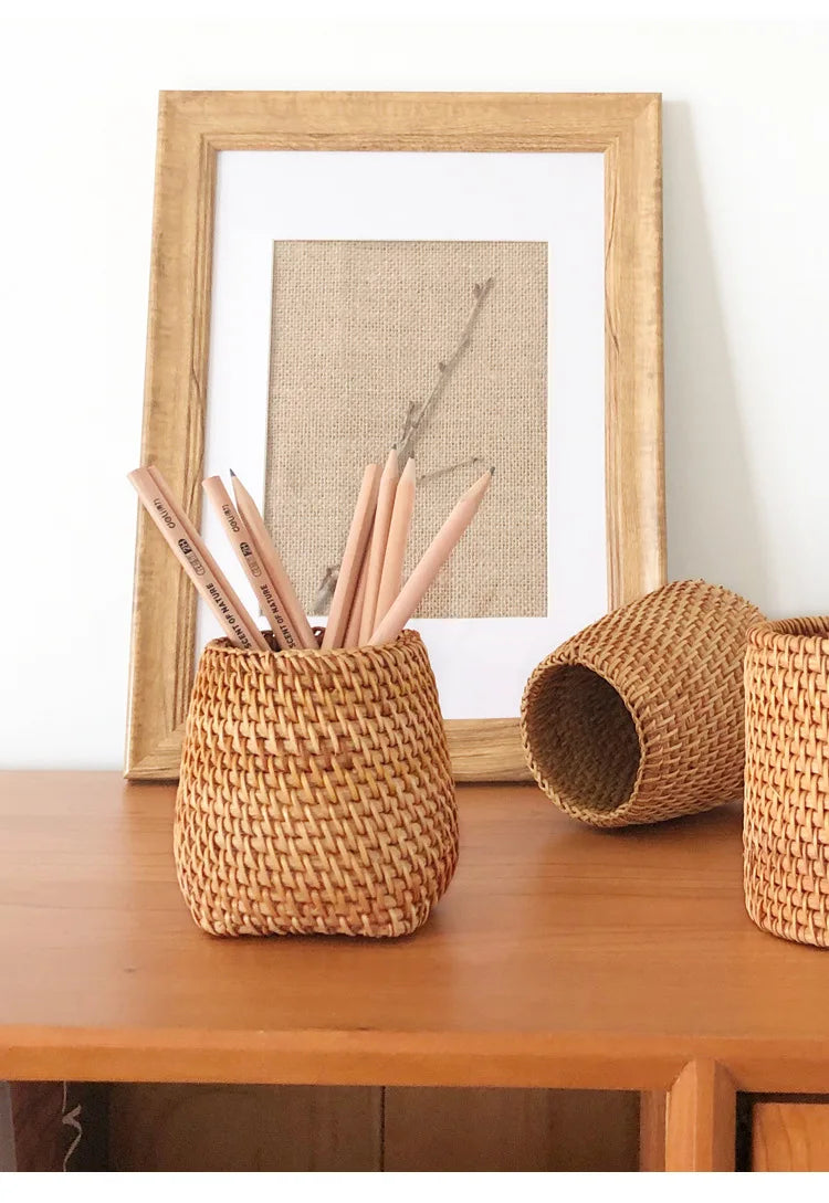 Eco Friendly Handmade Creative Pen Pencil Holder | Student School Office Woven Desktop Storage Box