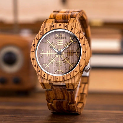 Eco friendly Wood Men Vintage Stylish Watch | Viking Man Watch Wrist Watches For Wood Strap Wristwatch Male Timepieces Customize Wood Box