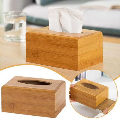 Eco friendly Bamboo Tissue Box | Creative Roll Storage Paper Box Desktop Organizer Home Office Napkin Holder Wood Table Decor