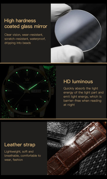 Classic quartz wrist watch for men waterproof leather strap and with calendar