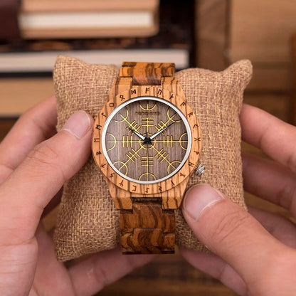 Eco friendly Wood Men Vintage Stylish Watch | Viking Man Watch Wrist Watches For Wood Strap Wristwatch Male Timepieces Customize Wood Box