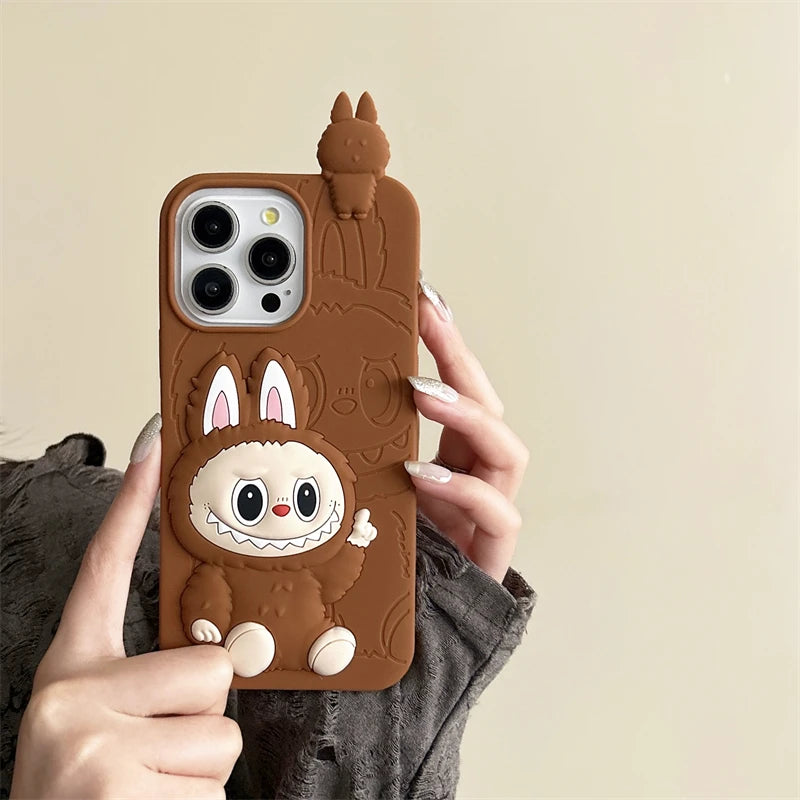 LABUBU | Cute 3D Cartoon LaBuBu Monster Phone Case For iPhone 16 15 14 Plus 13 12 11 Pro Max Stereoscopic Soft Silicone Cover