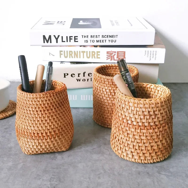 Eco Friendly Handmade Creative Pen Pencil Holder | Student School Office Woven Desktop Storage Box