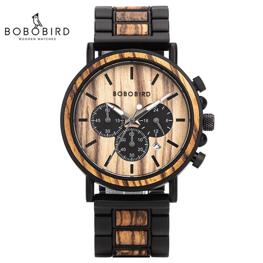 Wooden Watch Men Luxury Stylish Timepieces Chronograph Military Quartz Watches Custom Wood Gift