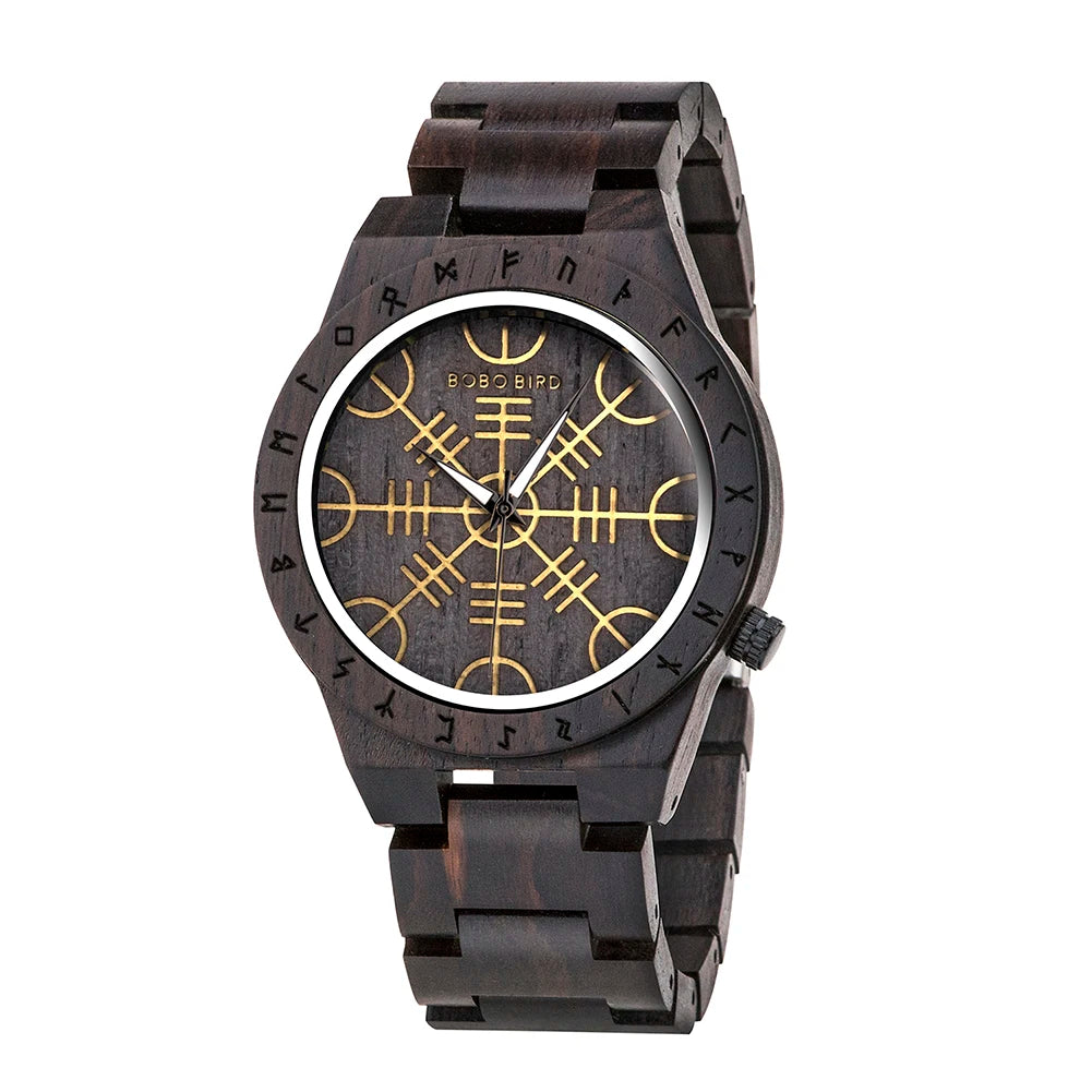 Eco friendly Wood Men Vintage Stylish Watch | Viking Man Watch Wrist Watches For Wood Strap Wristwatch Male Timepieces Customize Wood Box