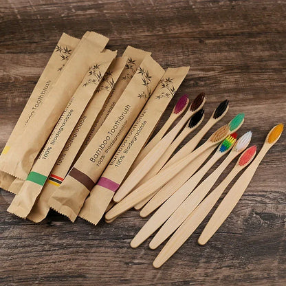 10pcs Bamboo Eco friendly Toothbrush Colorful Reusable Portable Adult Wooden Soft Tooth Brush For Home Travel