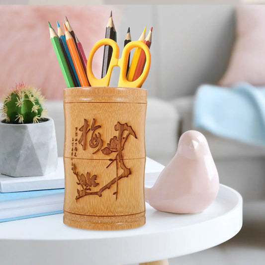 Eco-friendly Bamboo Pencil Holder Container Brush Pen Storage Container Vintage Chinese Style