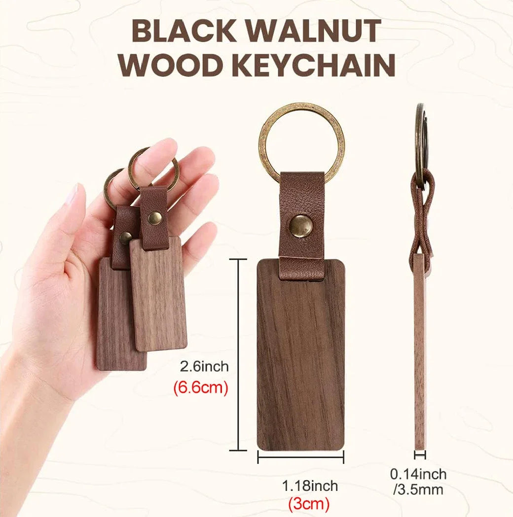 Eco-Friendly Wooden Key Chains with Customize text | Custom Solid Square Leather Tag Car Keychain Accessories Fashion Bag Pendant Blank