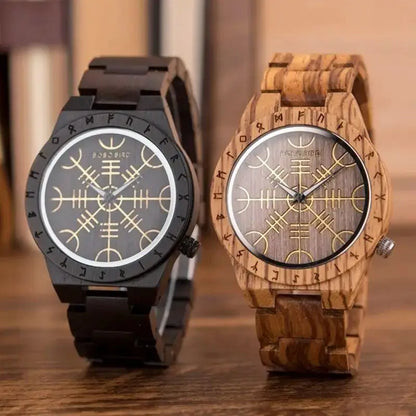 Eco friendly Wood Men Vintage Stylish Watch | Viking Man Watch Wrist Watches For Wood Strap Wristwatch Male Timepieces Customize Wood Box