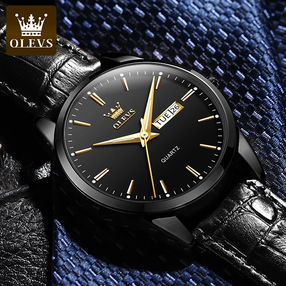 Classic quartz wrist watch for men waterproof leather strap and with calendar