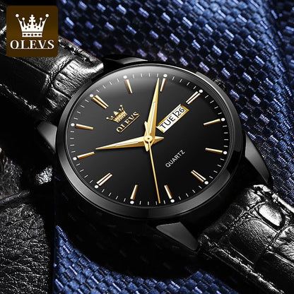 Classic quartz wrist watch for men waterproof leather strap and with calendar