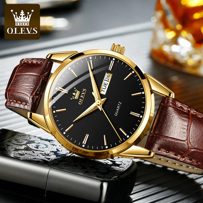 Classic quartz wrist watch for men waterproof leather strap and with calendar