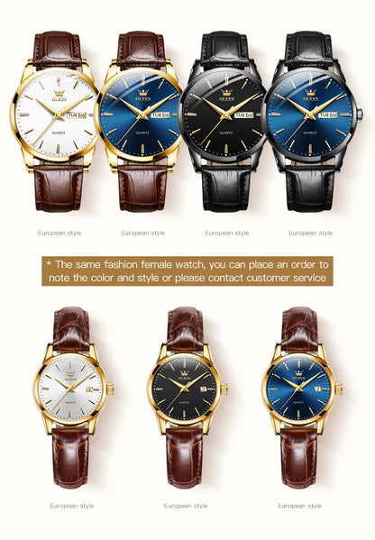 Classic quartz wrist watch for men waterproof leather strap and with calendar