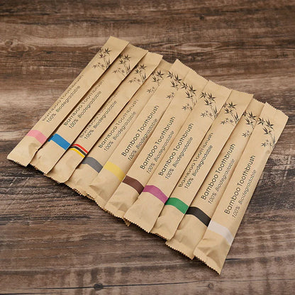 10pcs Bamboo Eco friendly Toothbrush Colorful Reusable Portable Adult Wooden Soft Tooth Brush For Home Travel