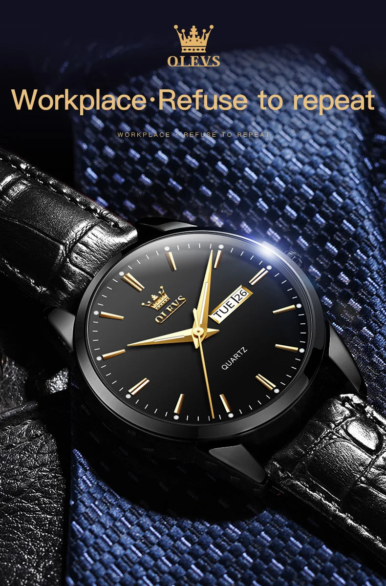 Classic quartz wrist watch for men waterproof leather strap and with calendar