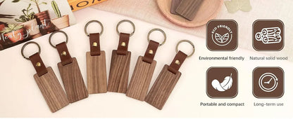 Eco-Friendly Wooden Key Chains with Customize text | Custom Solid Square Leather Tag Car Keychain Accessories Fashion Bag Pendant Blank