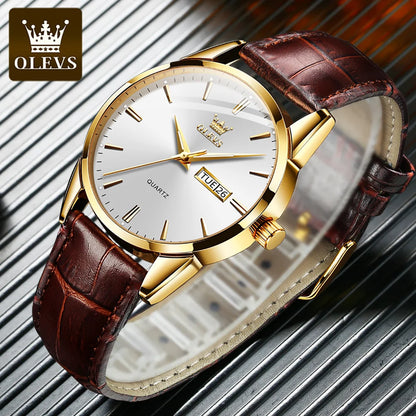 Classic quartz wrist watch for men waterproof leather strap and with calendar