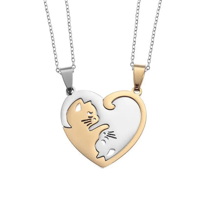 Hot Hug Love Pet Cat Pairing Couple Necklace Fashion Stainless Steel Men Women Best Friend Bff Pendant Jewelry Gift