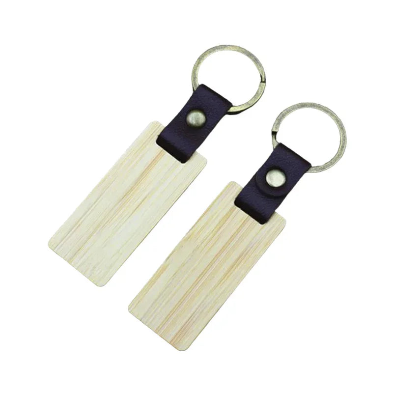 Eco-Friendly Wooden Key Chains with Customize text | Custom Solid Square Leather Tag Car Keychain Accessories Fashion Bag Pendant Blank